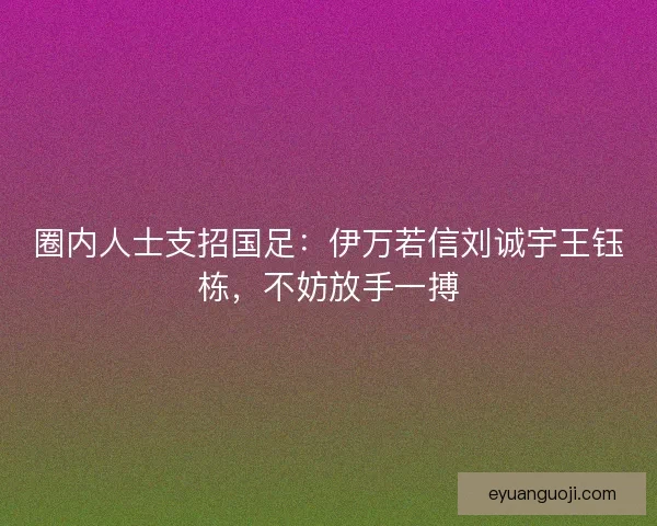 圈内人士支招国足：伊万若信刘诚宇王钰栋，不妨放手一搏