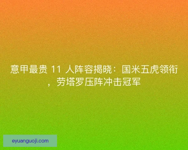 意甲最贵 11 人阵容揭晓：国米五虎领衔，劳塔罗压阵冲击冠军