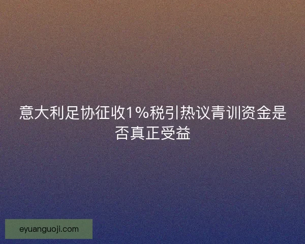 意大利足协征收1%税引热议青训资金是否真正受益